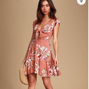 Lulu's Loving It Rusty Rose Tie-Front Skater Dress